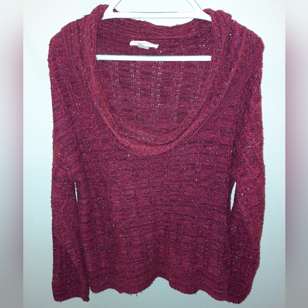 Christopher & Banks Festive Maroon, Silver Cowl Neck Sweater Size Large EUC
